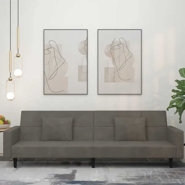 Canapé-lit à 2 places avec deux oreillers Gris foncé Velours