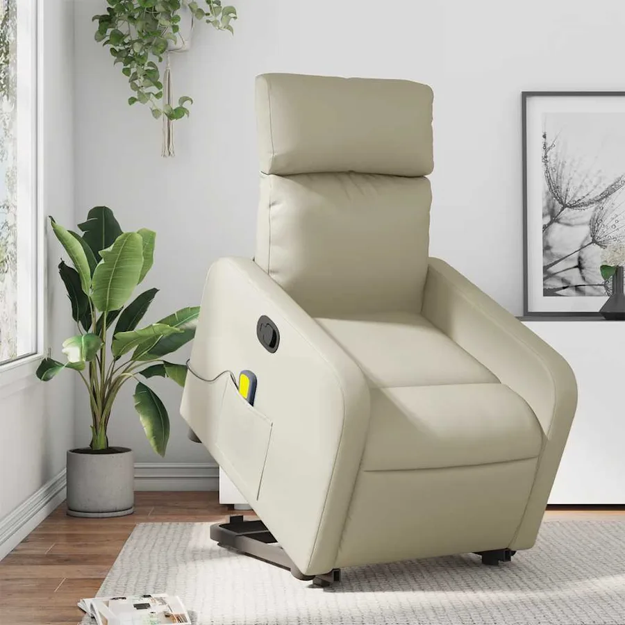 Fauteuil inclinable de massage Crème Similicuir - 16
