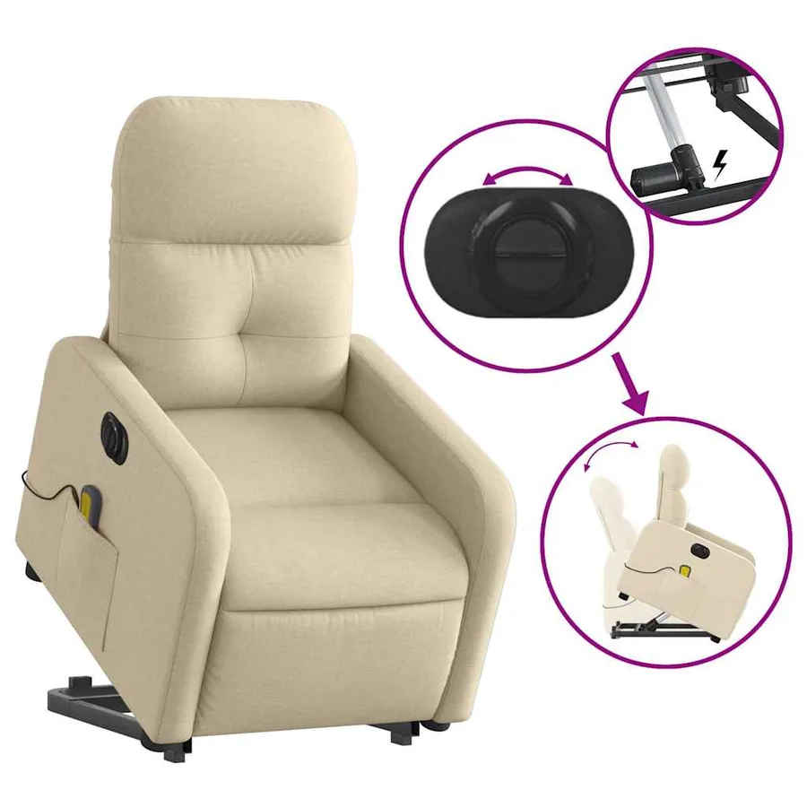 Fauteuil inclinable de massage électrique Crème Tissu - 11