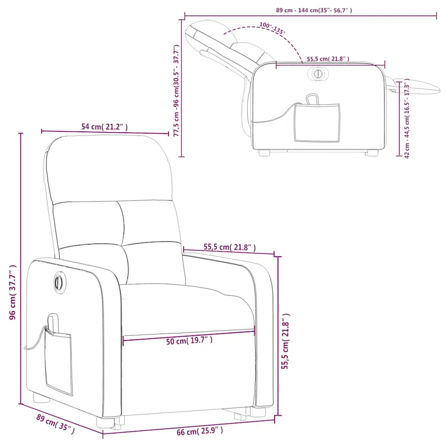 Fauteuil inclinable de massage électrique Crème Tissu - 17