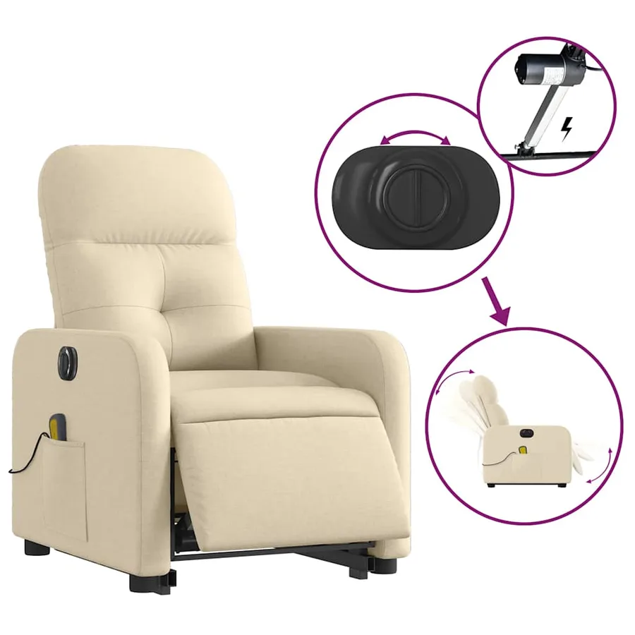 Fauteuil inclinable de massage électrique Crème Tissu - 6