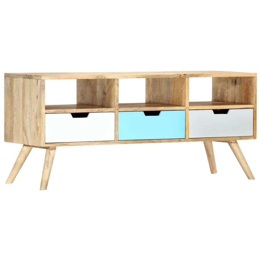 Meuble TV 110x35x48 cm Bois de manguier massif - 9