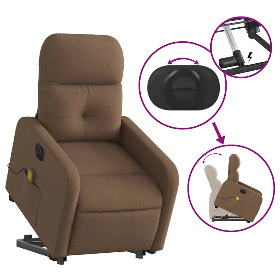 Fauteuil inclinable de massage électrique Marron Tissu - 11