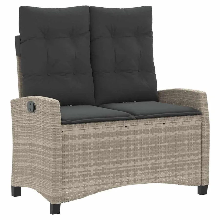 Banc inclinable de jardin et coussins gris clair résine tressée - 2