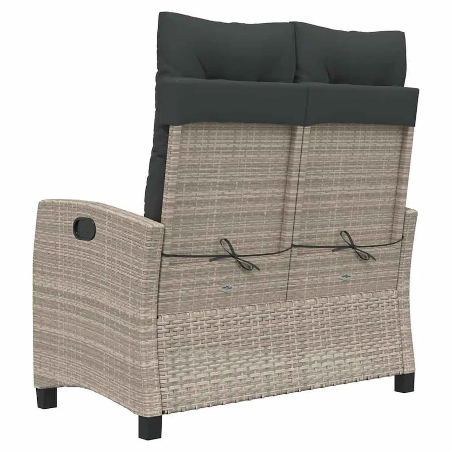 Banc inclinable de jardin et coussins gris clair résine tressée - 5