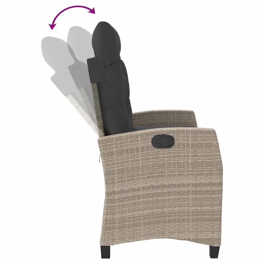 Banc inclinable de jardin et coussins gris clair résine tressée - 6