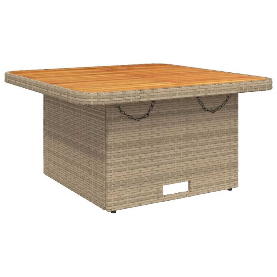 Table de jardin beige 80x80x71 cm résine tressée et bois acacia - 2