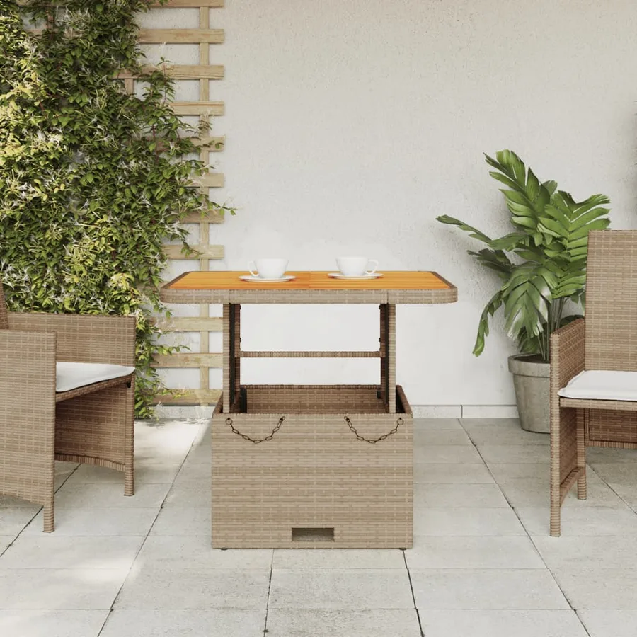 Table de jardin beige 80x80x71 cm résine tressée et bois acacia - 3
