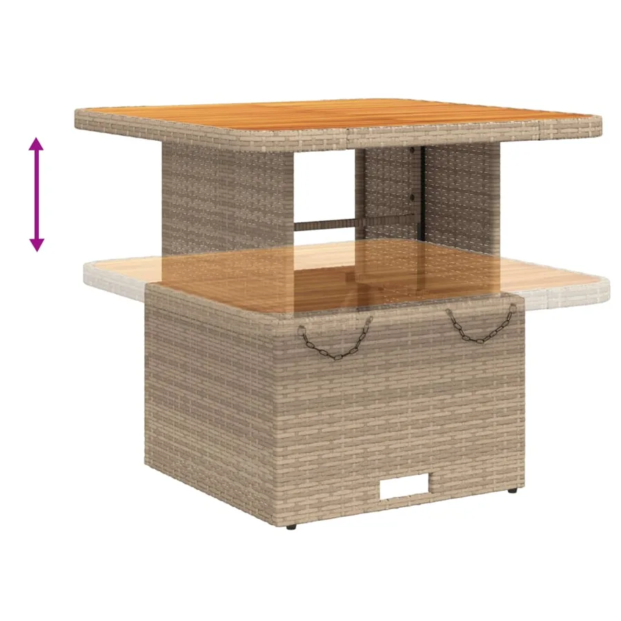 Table de jardin beige 80x80x71 cm résine tressée et bois acacia - 4