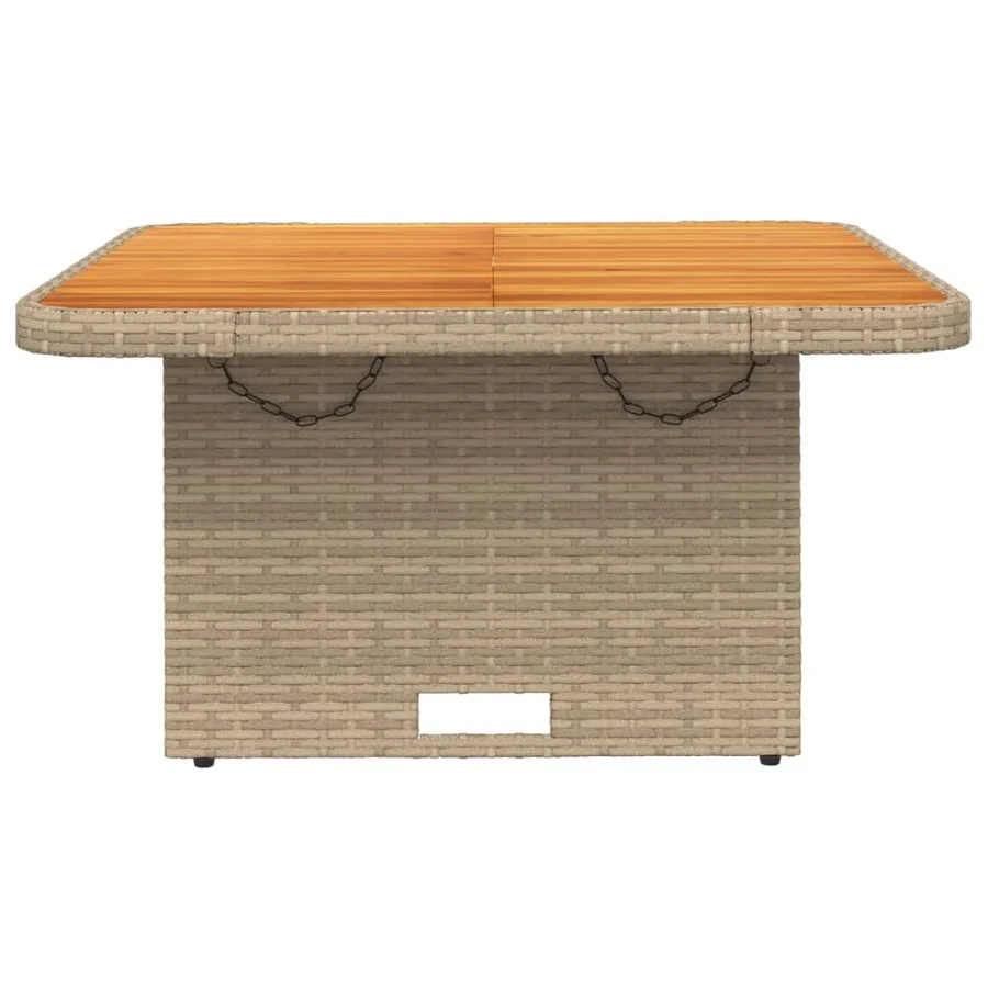 Table de jardin beige 80x80x71 cm résine tressée et bois acacia - 5