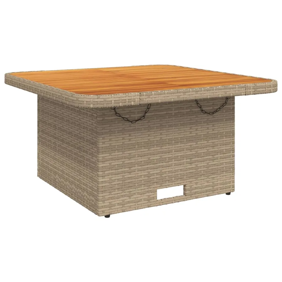 Table de jardin beige 80x80x71 cm résine tressée et bois acacia - 7