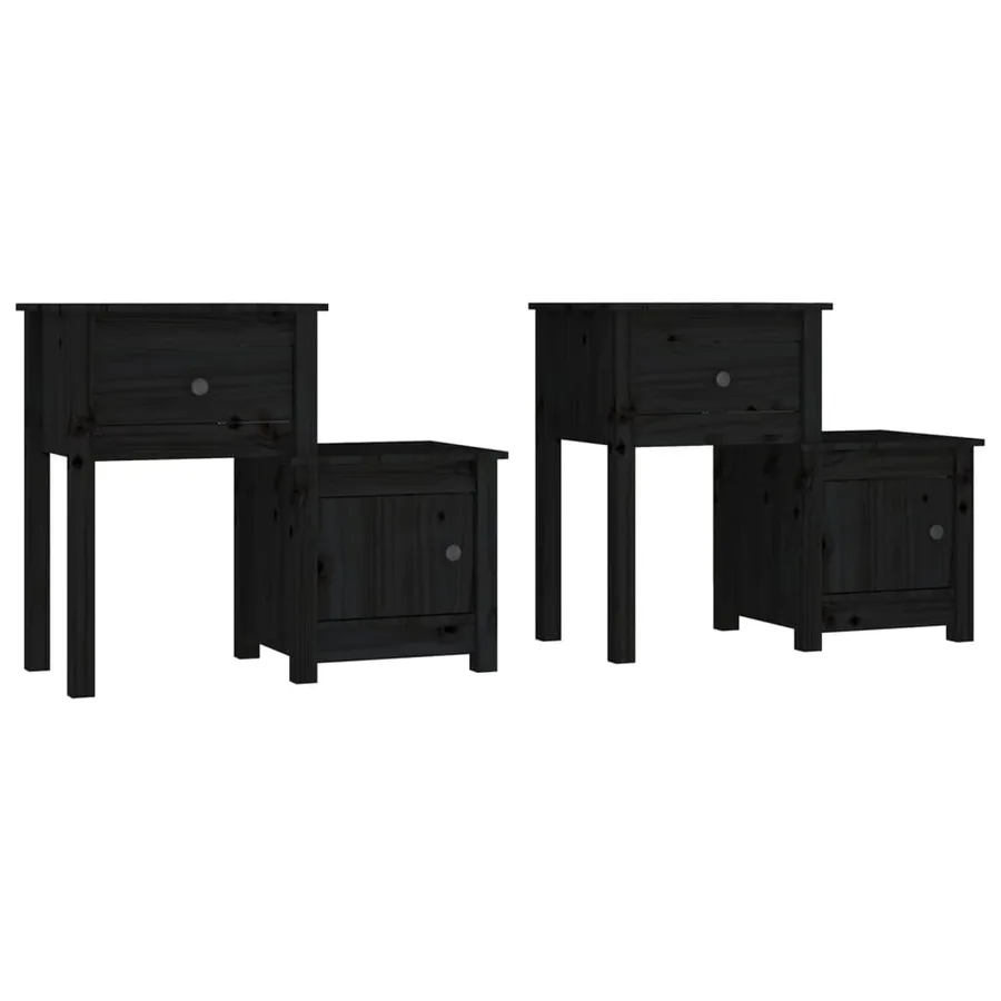 Tables de chevet 2 pcs Noir 79,5x38x65,5 cm Bois de pin massif - 2