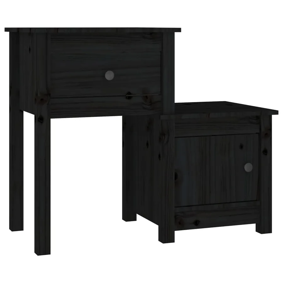 Tables de chevet 2 pcs Noir 79,5x38x65,5 cm Bois de pin massif - 3