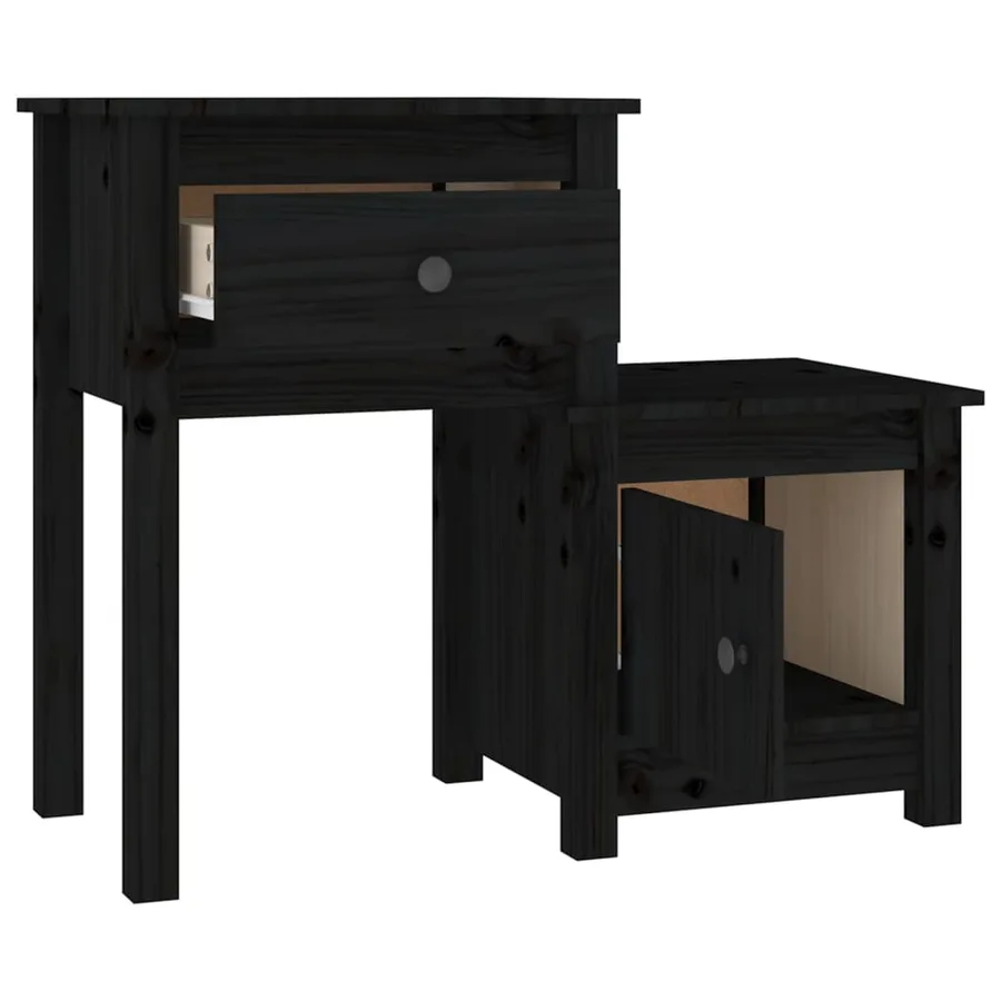Tables de chevet 2 pcs Noir 79,5x38x65,5 cm Bois de pin massif - 4