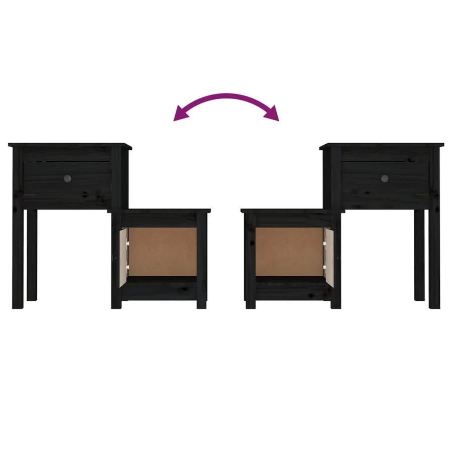Tables de chevet 2 pcs Noir 79,5x38x65,5 cm Bois de pin massif - 6