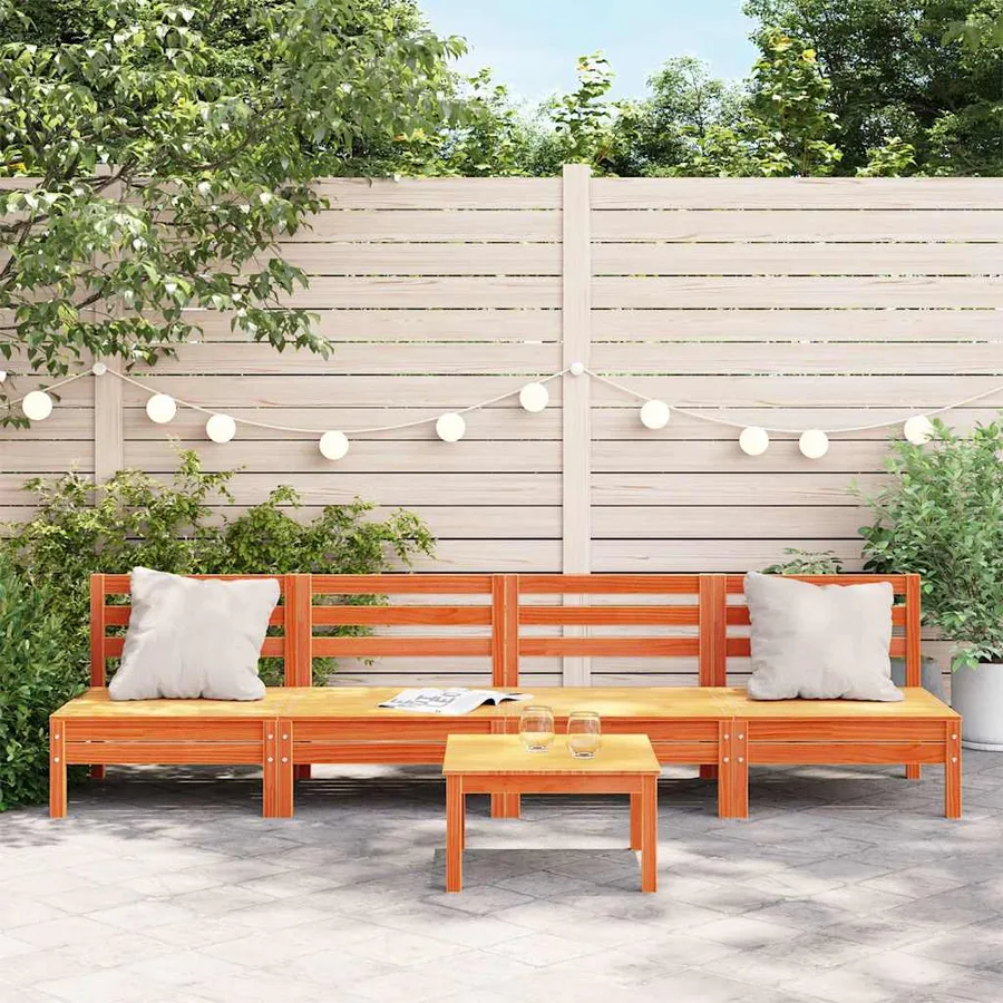 Canapés de jardin sans accoudoirs 4 pcs cire marron bois massif - 3