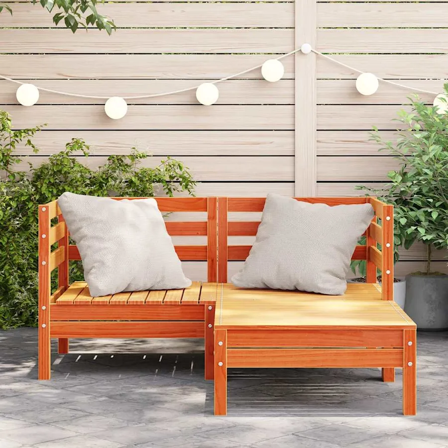 Canapé de jardin 2 places repose-pied cire marron bois massif - 3