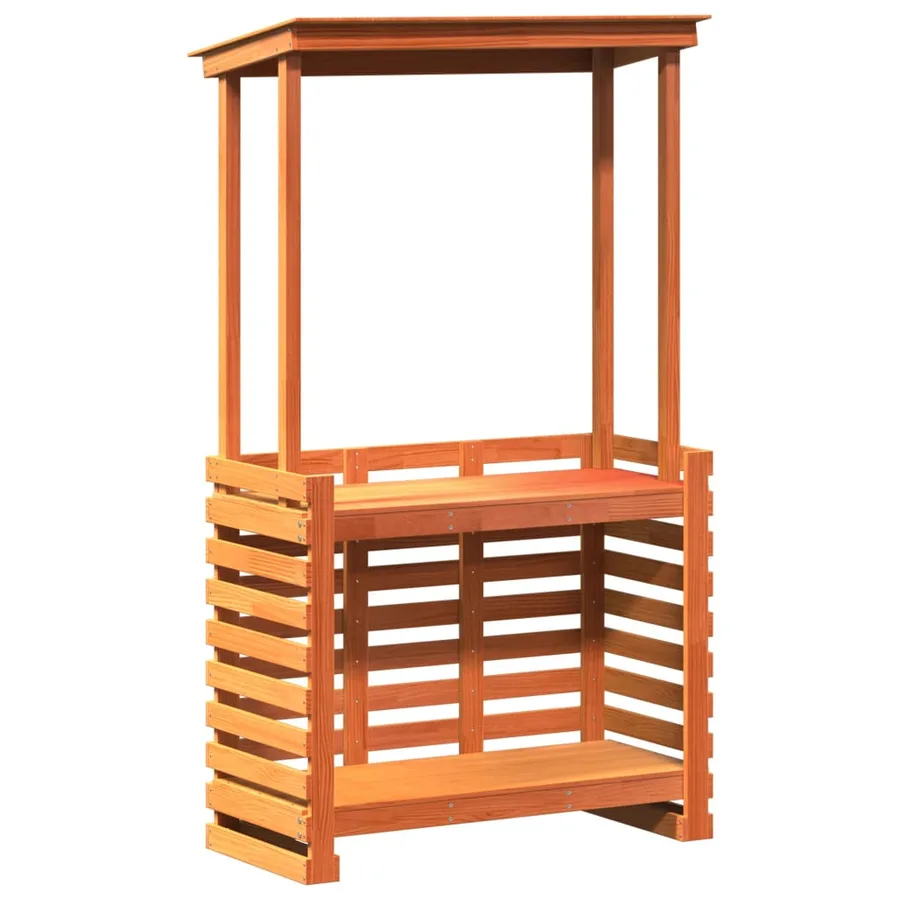 Table de bar d'extérieur avec toit marron bois massif - 6