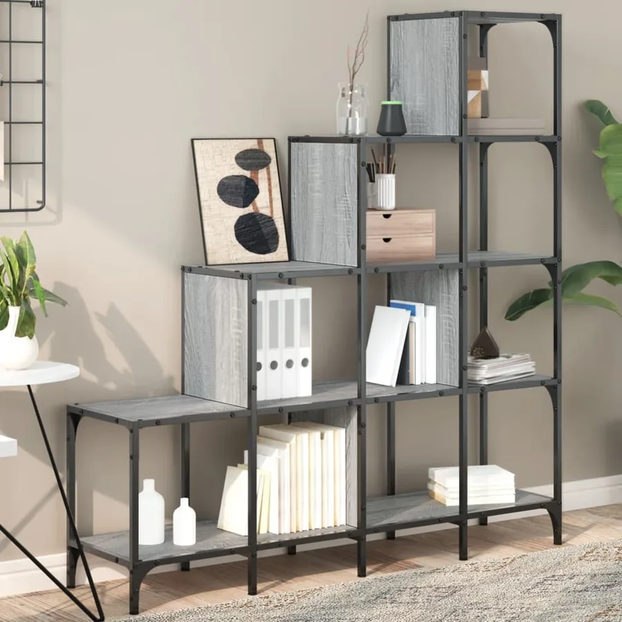 Bibliothèque sonoma gris 122x30x132 cm bois ingénierie et métal