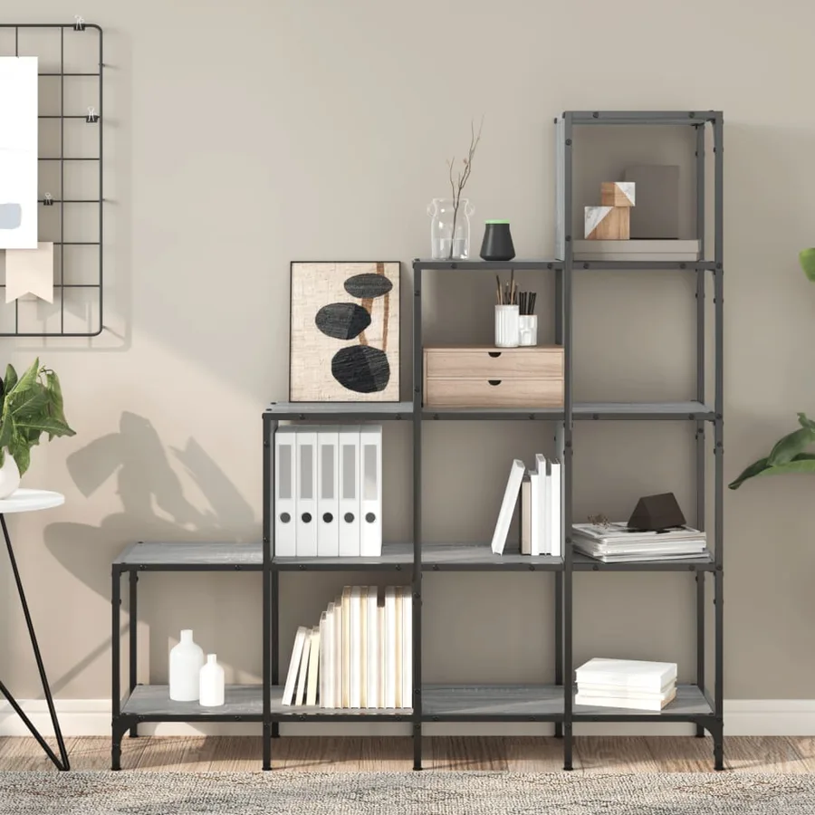 Bibliothèque sonoma gris 122x30x132 cm bois ingénierie et métal - 3
