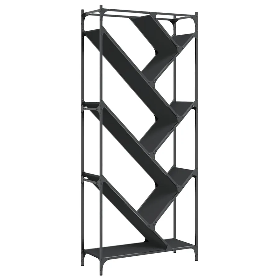 Bibliothèque noir 79x30x180 cm bois d'ingénierie et métal - 2