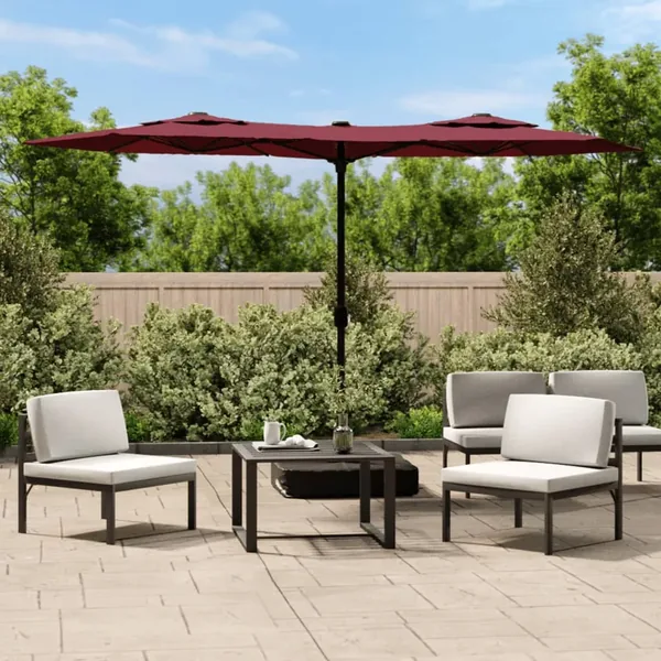 Parasol de jardin à double tête rouge bordeaux 316x145 cm