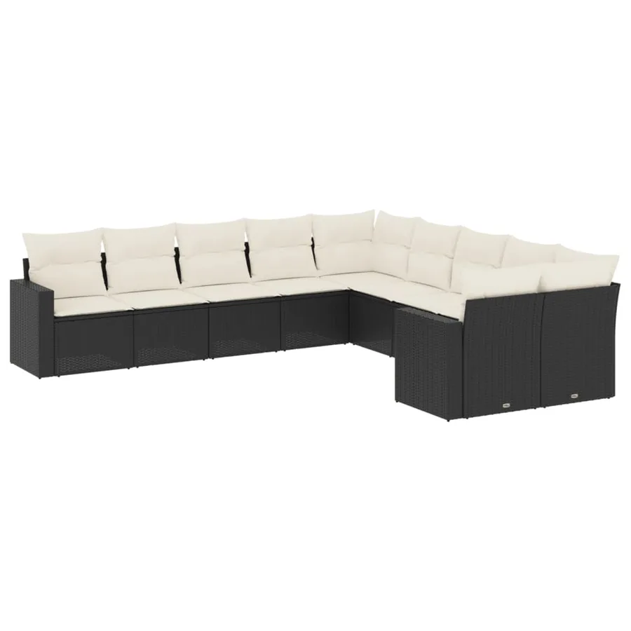 Salon de jardin 10 pcs avec coussins noir résine tressée - 2