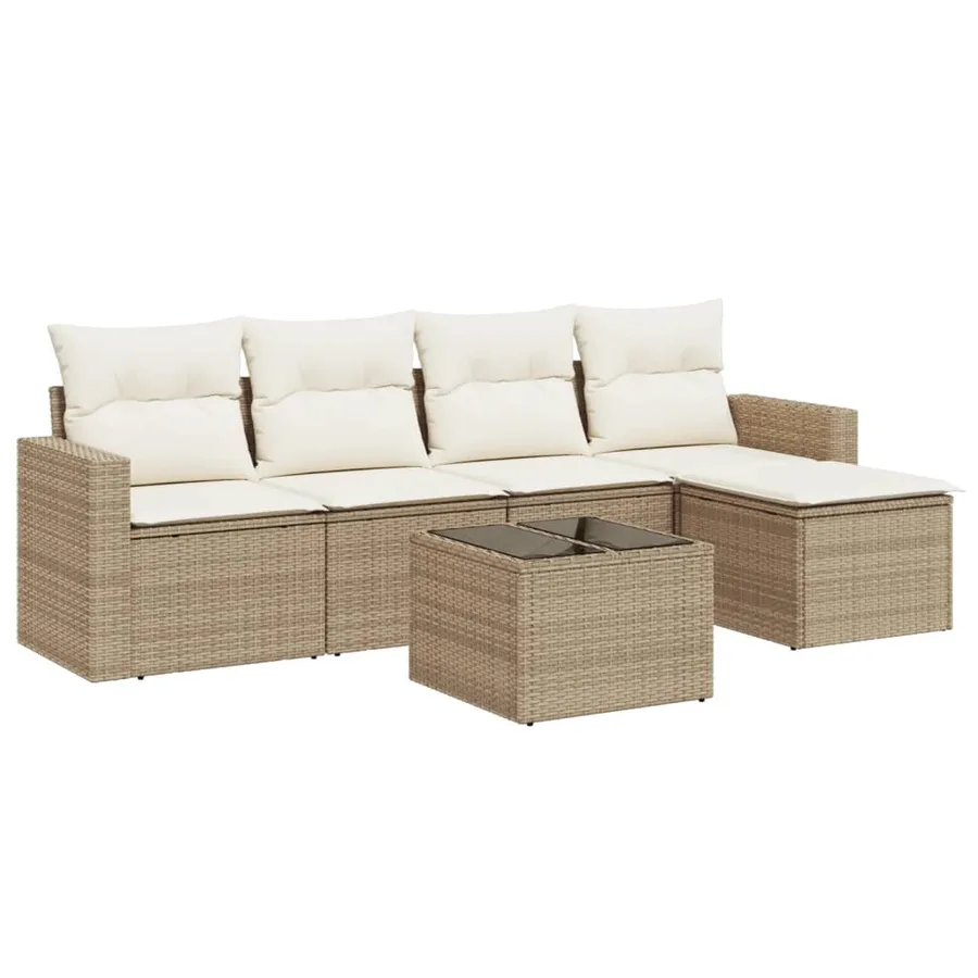 Salon de jardin avec coussins 6 pcs beige résine tressée - 2