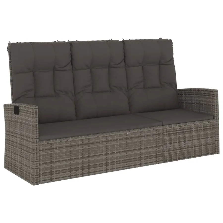 Banc de jardin inclinable et coussins gris 173cm résine tressée - 2