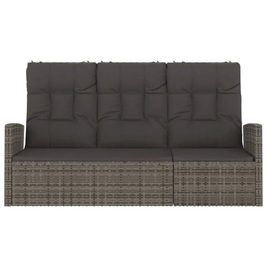 Banc de jardin inclinable et coussins gris 173cm résine tressée - 3