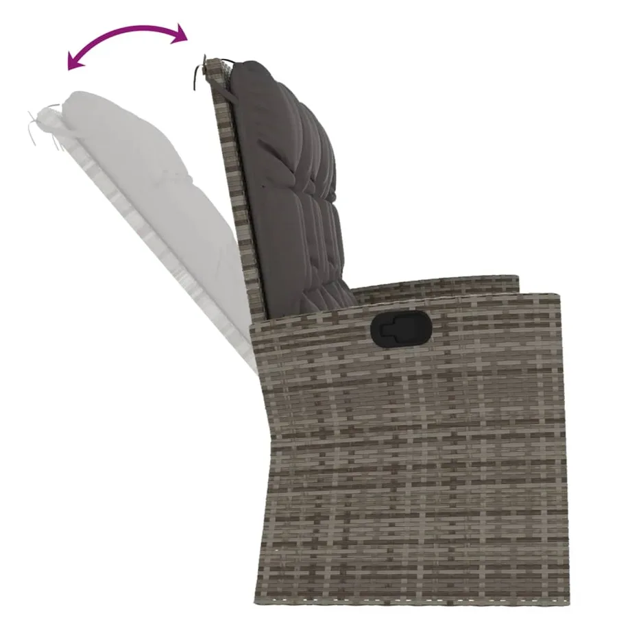 Banc de jardin inclinable et coussins gris 173cm résine tressée - 6