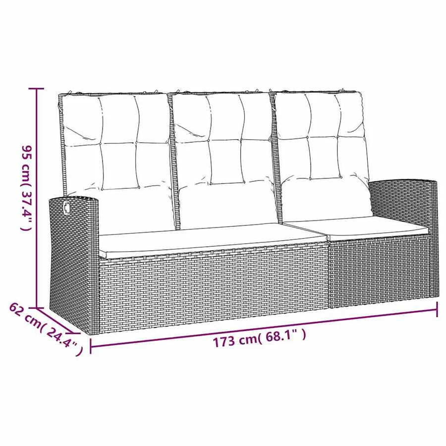 Banc de jardin inclinable et coussins gris 173cm résine tressée - 8