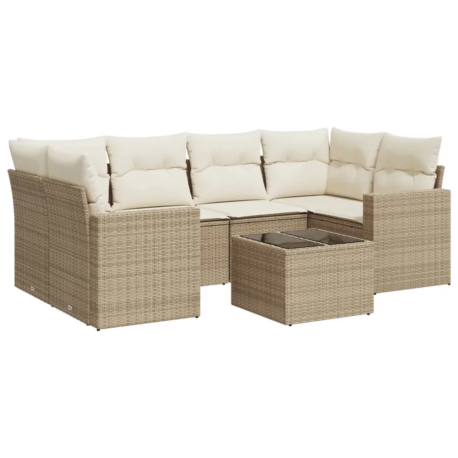 Salon de jardin avec coussins 7 pcs beige résine tressée - 2