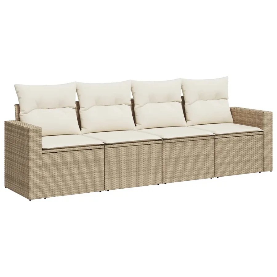 Salon de jardin avec coussins 4 pcs beige résine tressée - 2