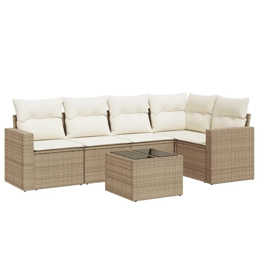 Salon de jardin avec coussins 6 pcs beige résine tressée - 2