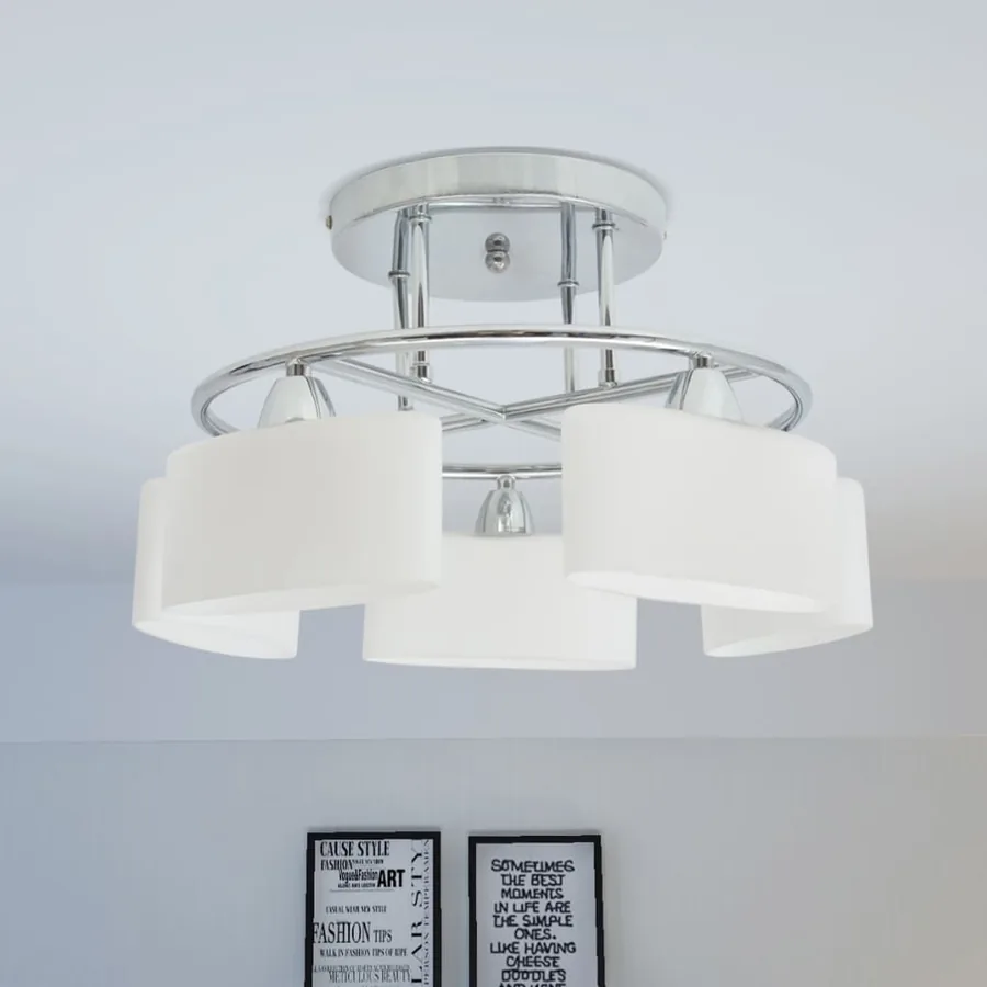 Plafonnier avec 5 globes ellipsoïdes pour ampoules E14 200 W