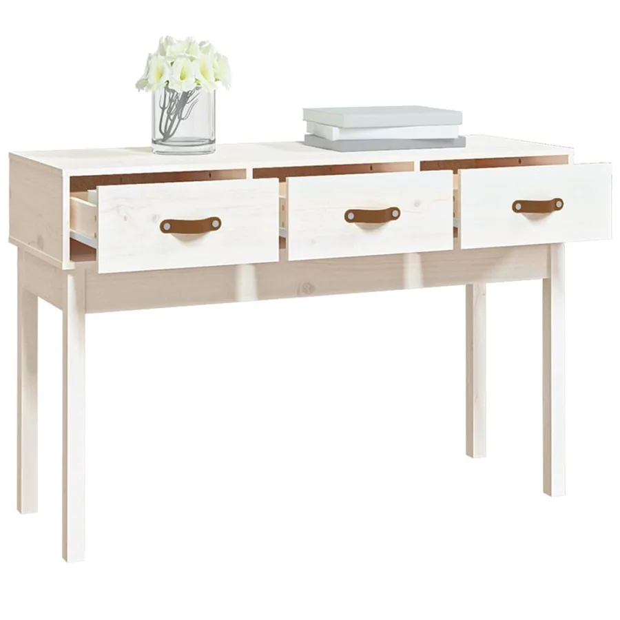 Table console Blanc 114x40x75 cm Bois massif de pin - 7