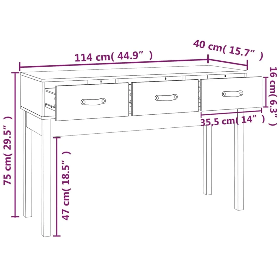 Table console Blanc 114x40x75 cm Bois massif de pin - 9