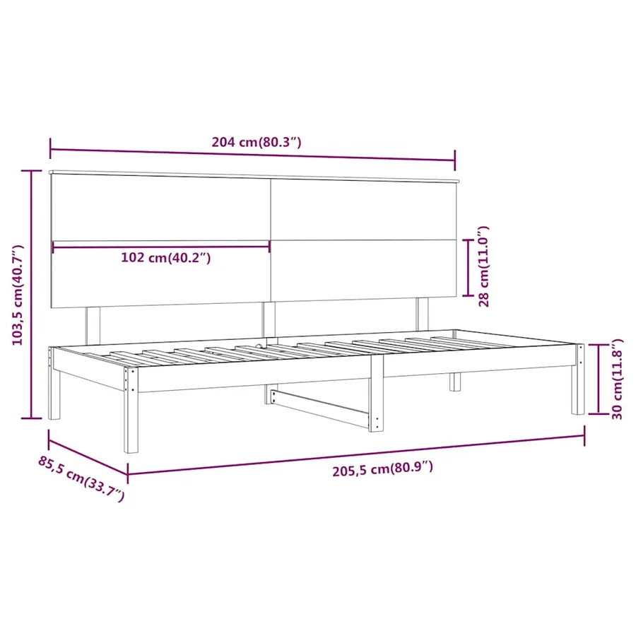 Lit de jour sans matelas 80x200 cm bois de pin massif - 6