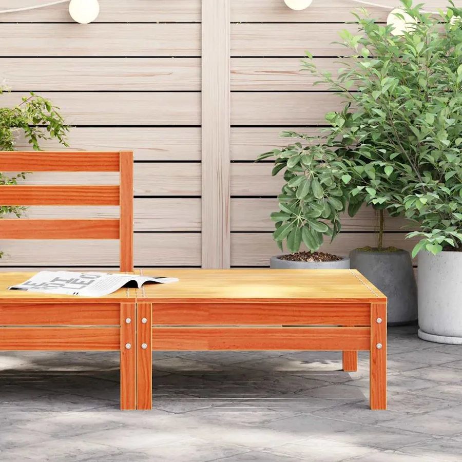 Repose-pied de jardin cire marron bois de pin massif - 3