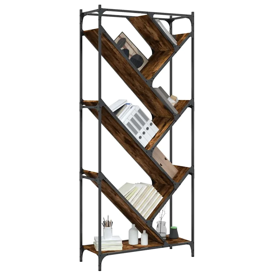 Bibliothèque chêne fumé 79x30x180 cm bois d'ingénierie et métal - 4