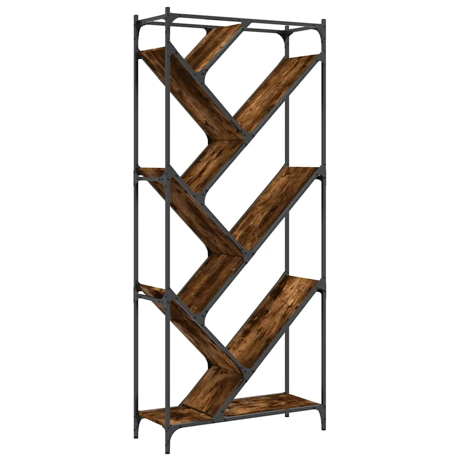 Bibliothèque chêne fumé 79x30x180 cm bois d'ingénierie et métal - 7