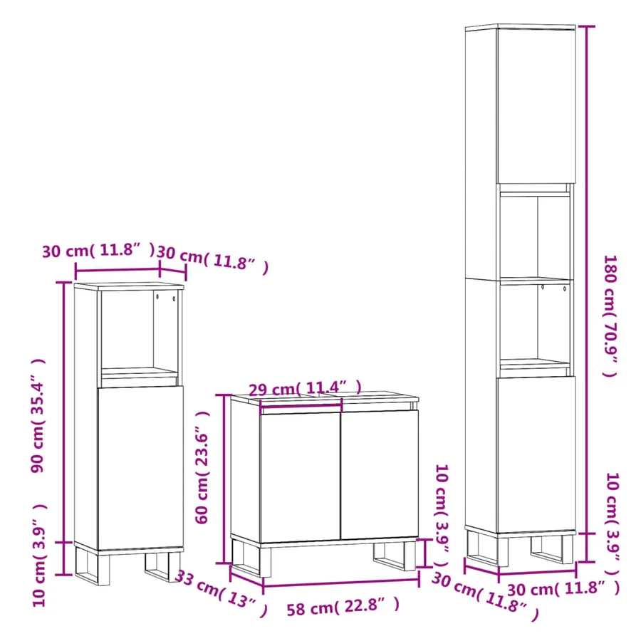 Ensemble d'armoires de salle de bain 3 pcs chêne fumé - 13