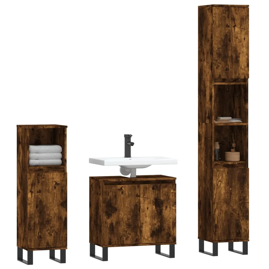 Ensemble d'armoires de salle de bain 3 pcs chêne fumé - 3