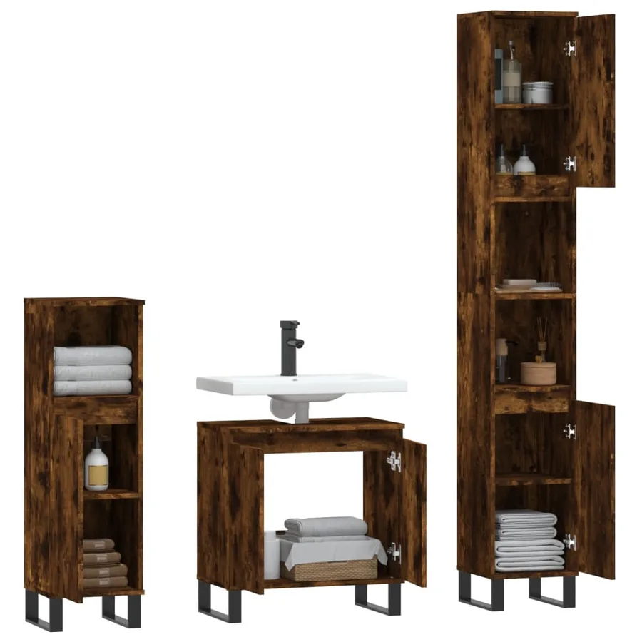 Ensemble d'armoires de salle de bain 3 pcs chêne fumé - 4