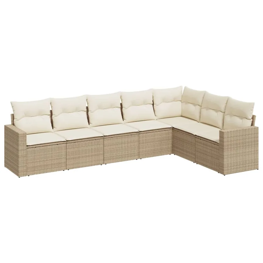 Salon de jardin avec coussins 7 pcs beige résine tressée - 2