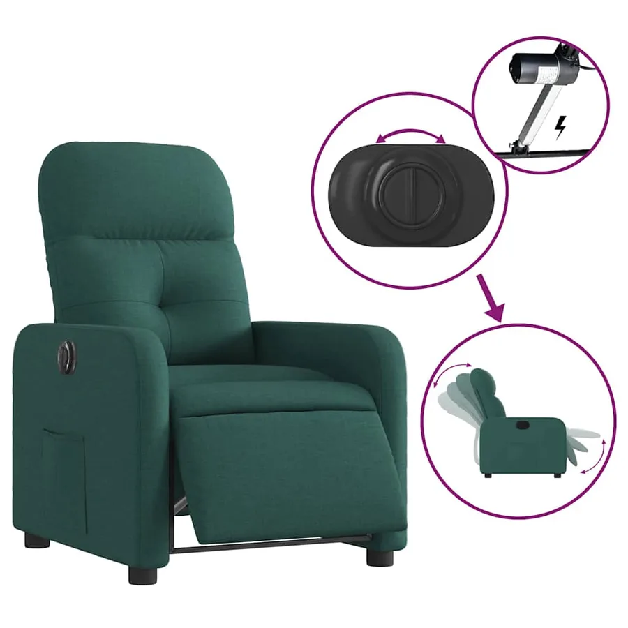 Fauteuil inclinable électrique Vert foncé Tissu - 7