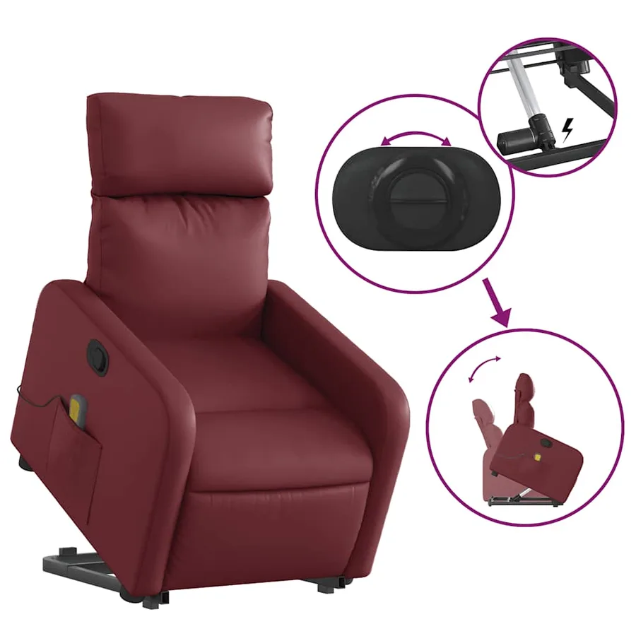Fauteuil inclinable de massage Rouge bordeaux Similicuir - 6