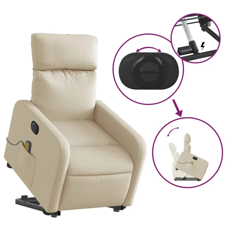 Fauteuil inclinable de massage électrique Crème Tissu - 11