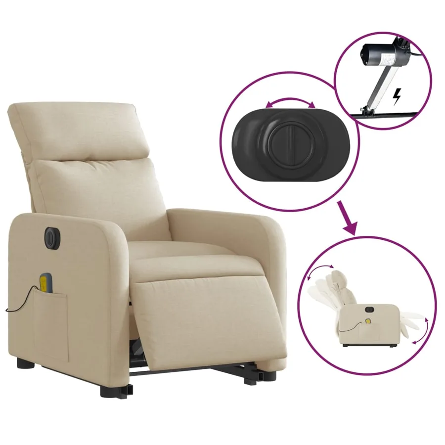 Fauteuil inclinable de massage électrique Crème Tissu - 6